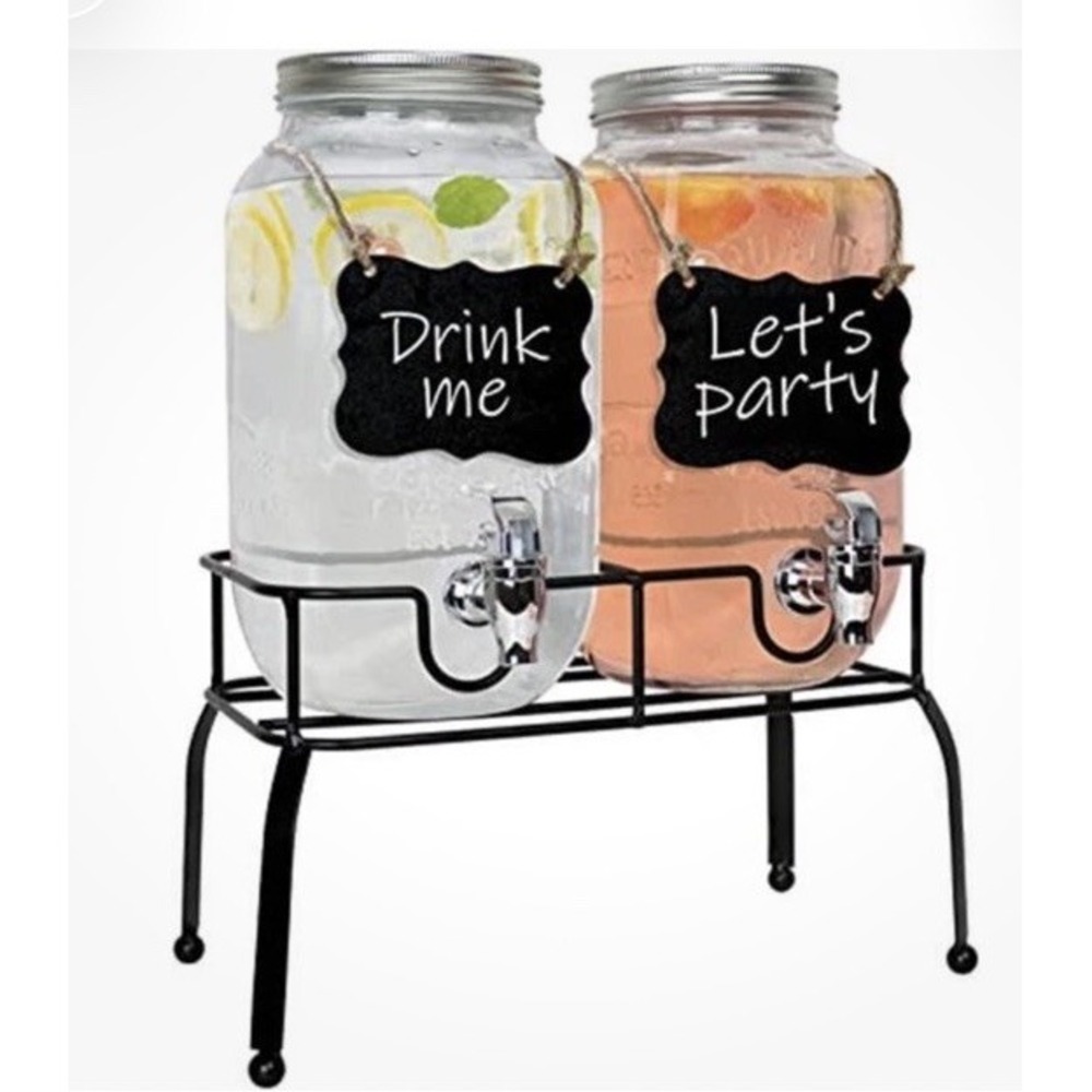 Vintage Style Two Piece Glass Beverage Dispenser with Elegant Stand - 1 Gal Each